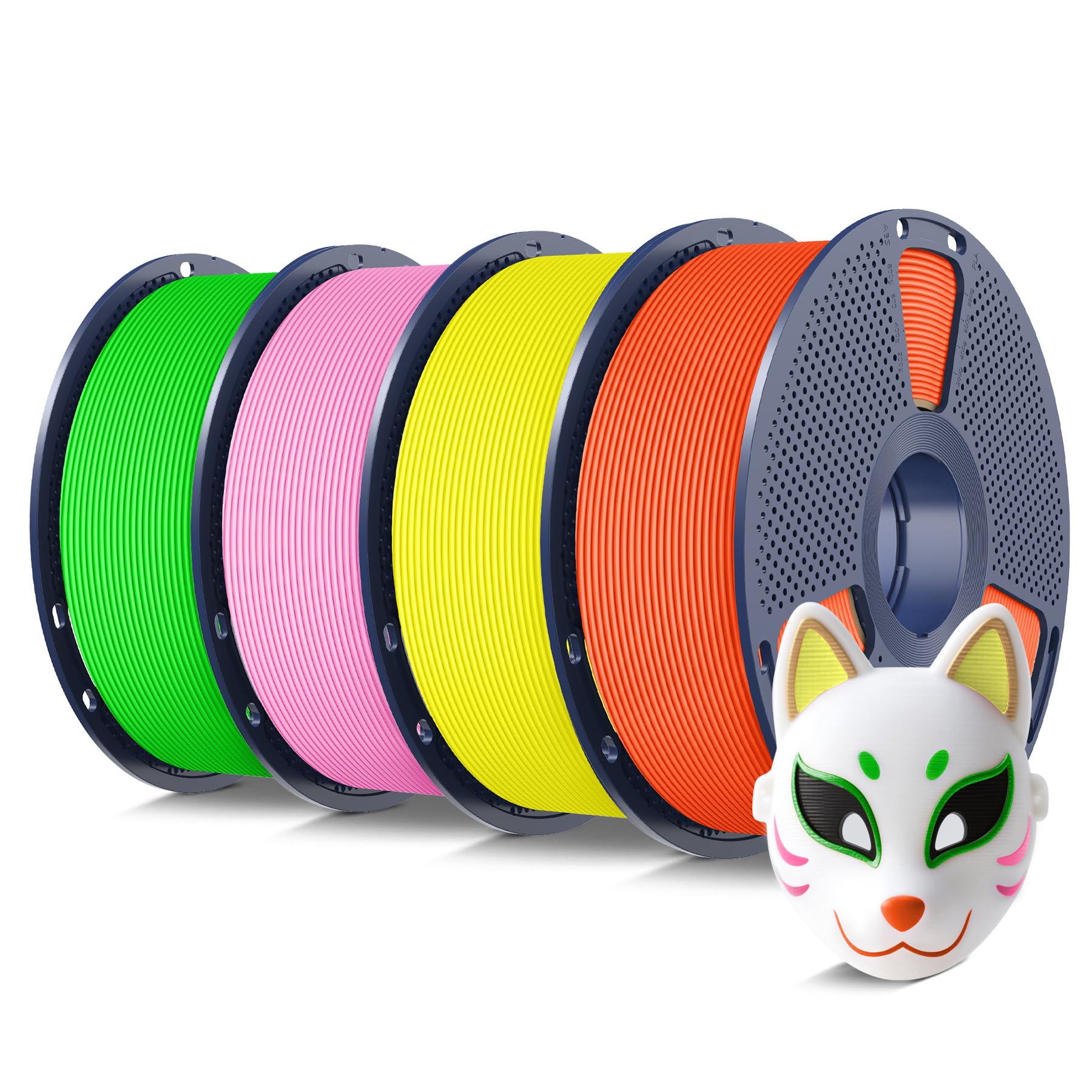 SUNLU 高速 PETG フィラメント 1.75mm 4kg バンドル、3Dプリンターフィラメント 4kg、1kg/スプール、4色パック、オレンジ+イエロー+ピンク+グリーン