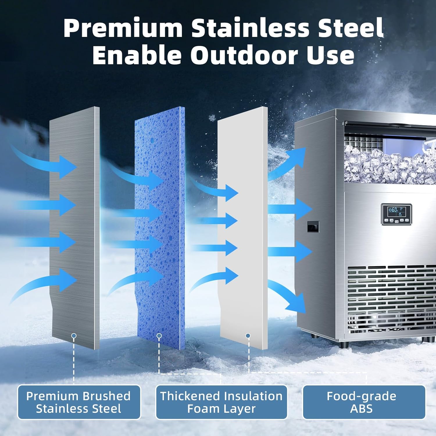 Antarctic Star Commercial Ice Maker, 100Lbs/24H Stainless Steel Freestanding with 29Lbs Storage, Self-Cleaning LCD Touch Control, Adjustable Ice Thickness, 45Cubes/Cycle for Bar Restaurant Outdoor Use