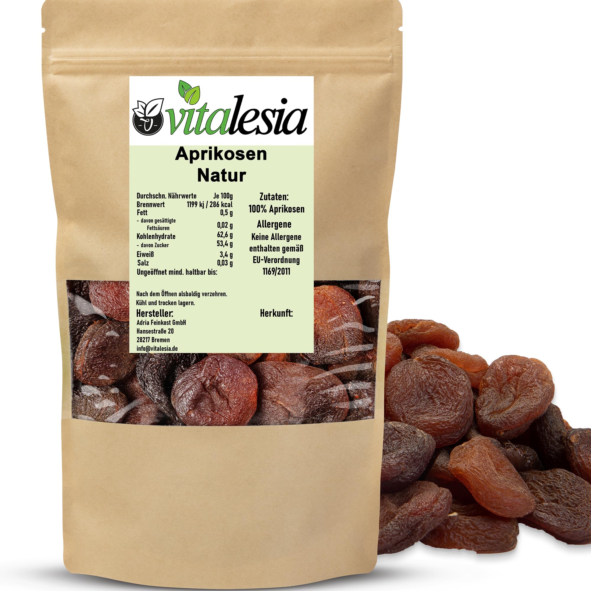 Vitalesia Aprikosen getrocknet ungeschwefelt 5kg entsteint naturbelassen