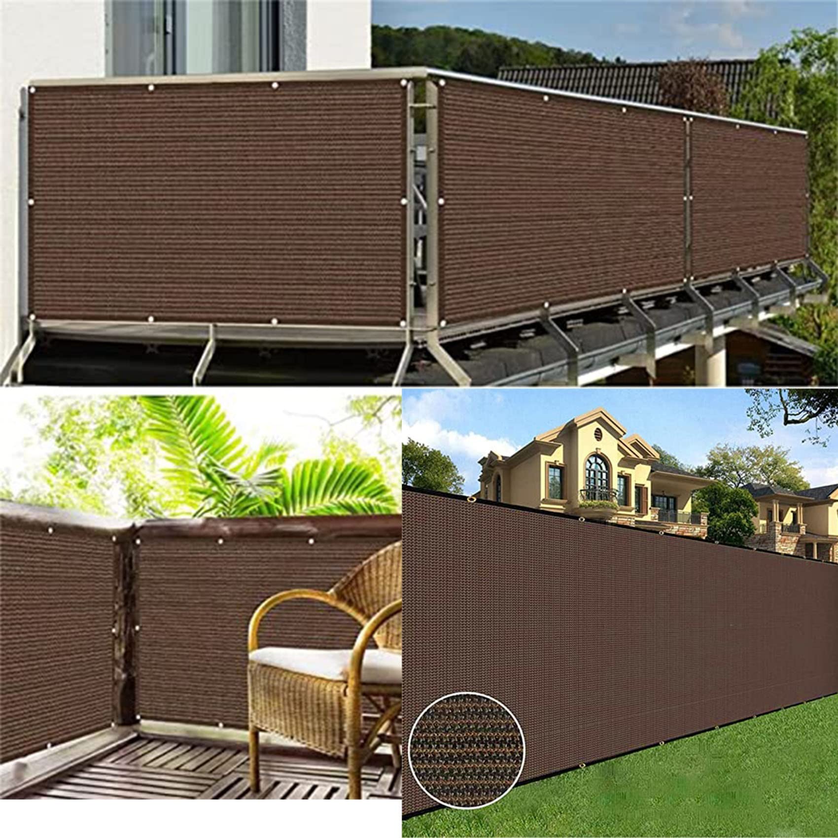 Tenda Paravista Per Balcone AEREY 125x650 Cm - Schermo Per Privacy Impermeabile E Anti-UV Con Fascette E Corde - Colore Taupe