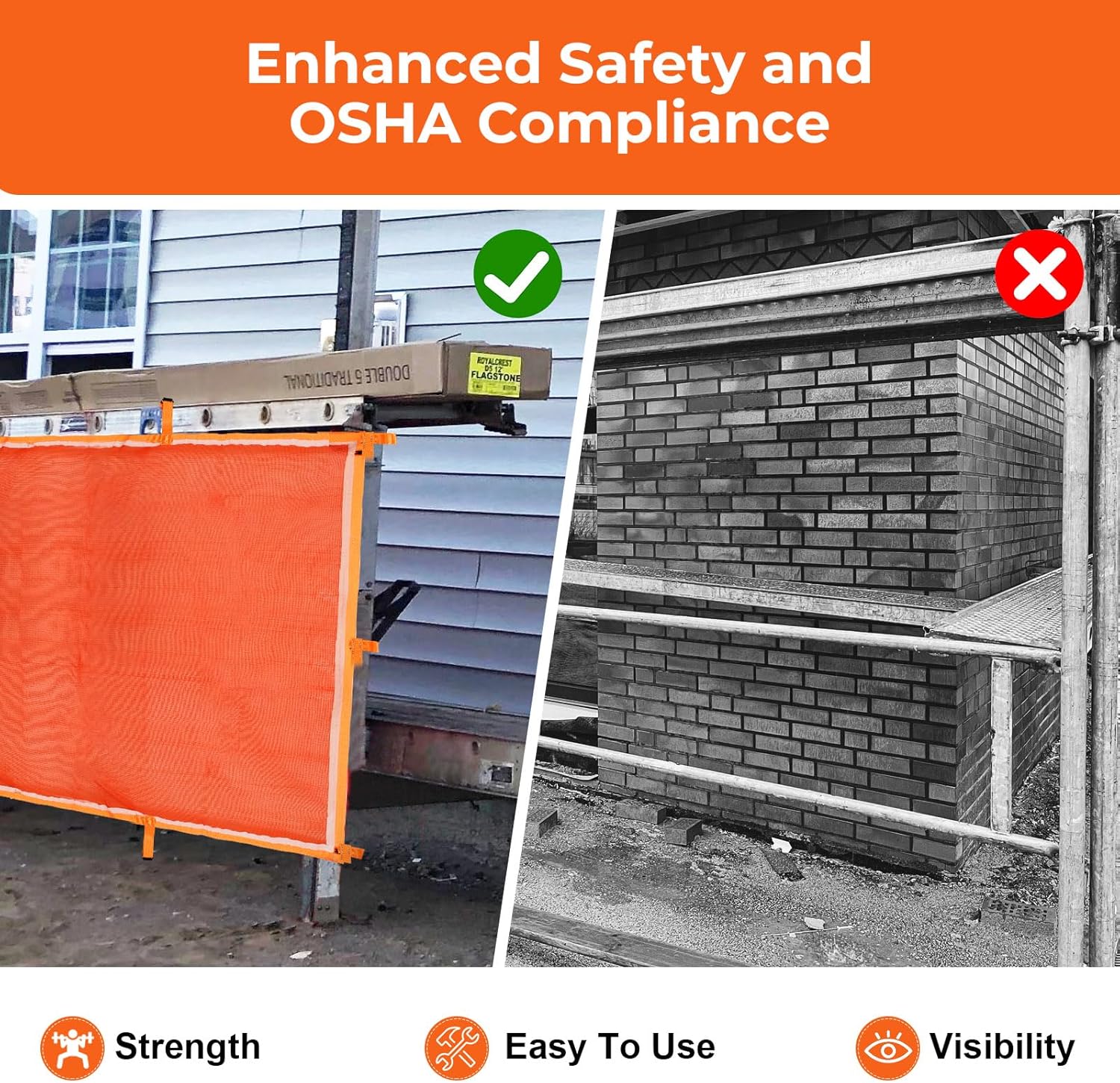 Premium Superior Pump Jack Safety Net - 20' Long Industrial-Strength Construction Safety Debris Netting, HDPE Guard Rail Protection, Scaffold Net Enclosure, OSHA Compliant, Visibility Barrier