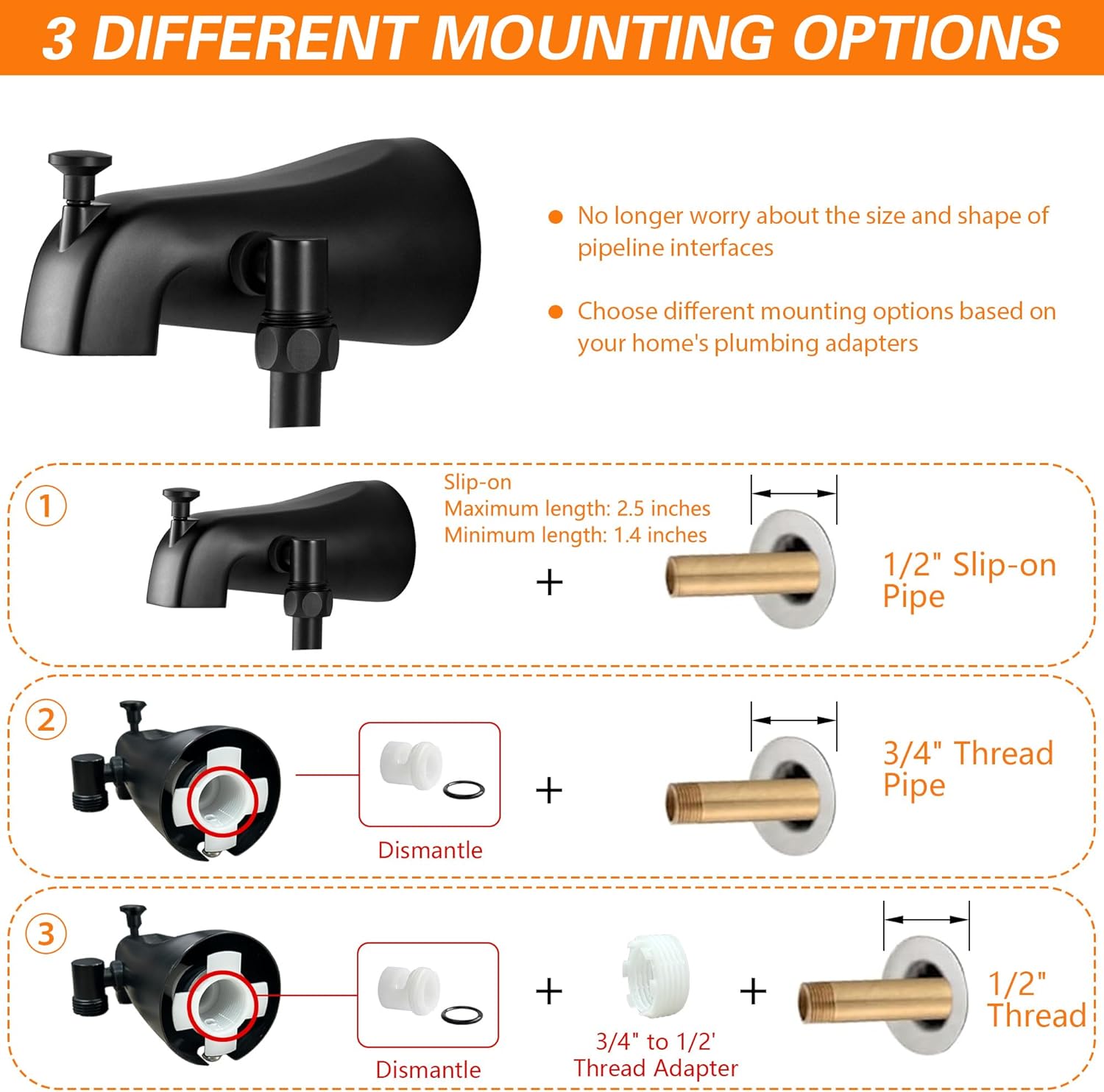 Tub Spout with Diverter, Matte Black Bathtub Spout with Diverter Bath Tub Faucet Set with ON/OFF 5 Modes Shower Sprayer