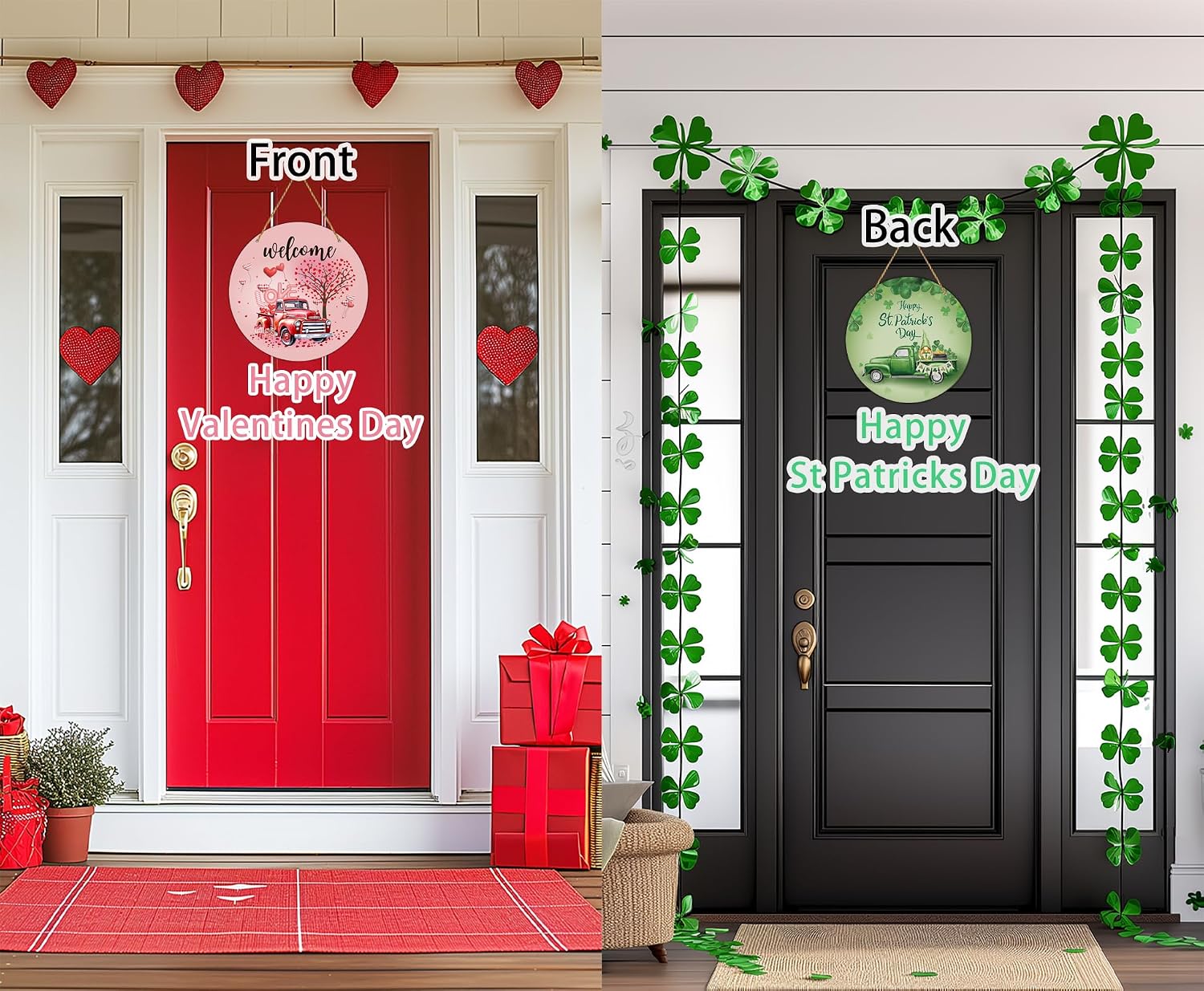 Valentines Day Decorations St Patricks Day Decorations Reversible Valentines Wreath Truck Door Decor Hanging Wall Welcome Sign Wooden Front Door Hanger Wreath for Porch Wall Indoor Home Decor