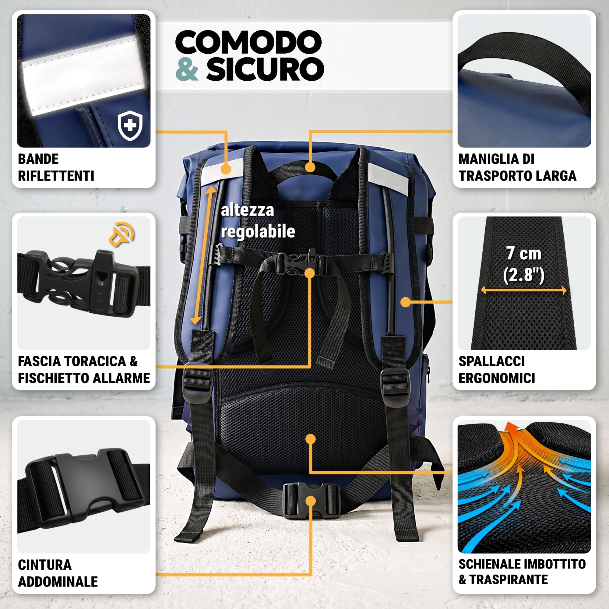 Ruqqle Zaino Impermeabile Multiuso, Waterproof Dry Bag 20/30/45L, con 3 Tasche Esterne, Borsa Impermeabile Comodo ideale per Viaggi Spiaggia Mare Barca Canoa Kayak Moto Trekking Campeggio Pesca