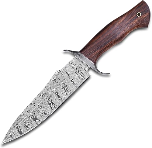 Miniatura 3 de El cuchillo de caza de hoja fija es tu mejor compañero de caza, cuchillo de supervivencia de acero de Damasco forjado a mano con mango de madera de