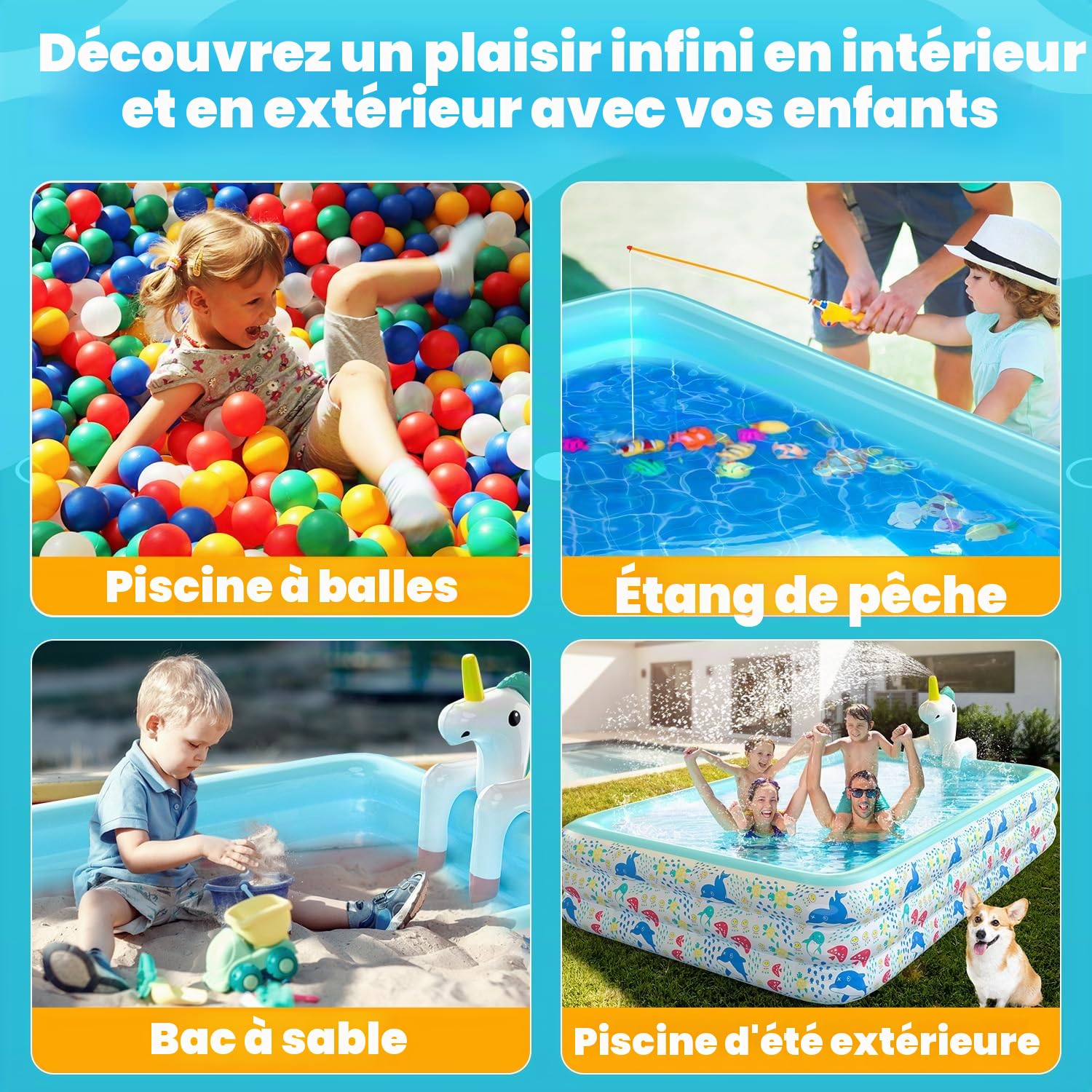 Piscine Gonflable Skirfy avec arroseur, Piscine de Jardin XXL 300 x 180 x 60 cm, Piscine pour Enfants épaissie adaptée aux Adultes et Enfants, Piscine extérieure Estivale pour Le Jardin