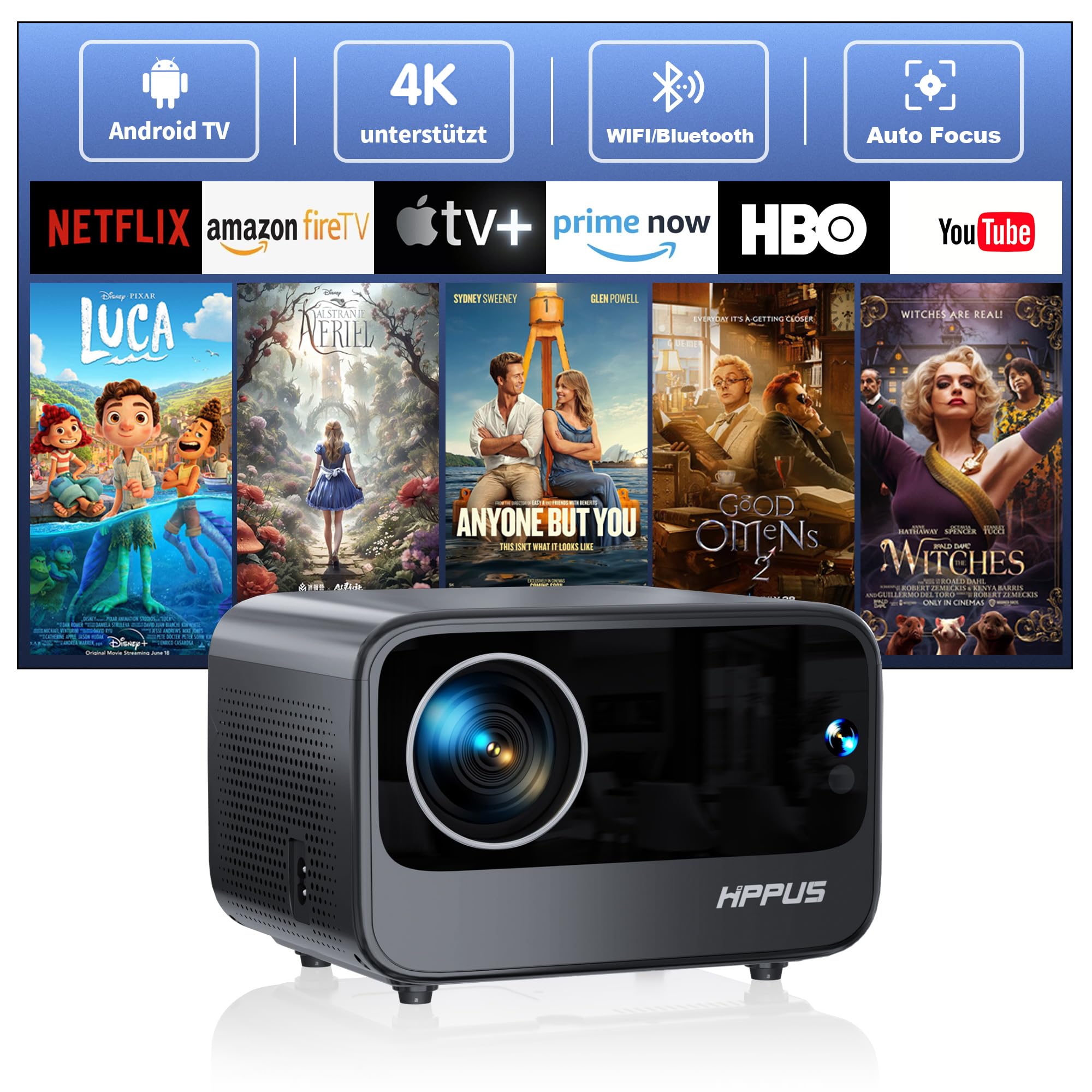 HIPPUS プロジェクター K10 本体 Android】 HIPPUS K10 4K WiFi Bluetooth Video Projector with 20000