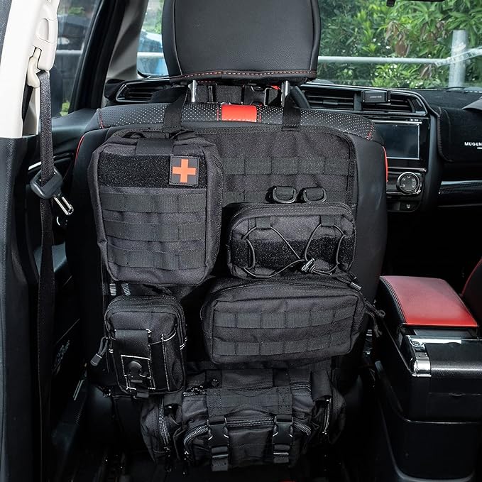 Tactical Car Seat Back Organizer with 5 Detachable Molle Pouch1