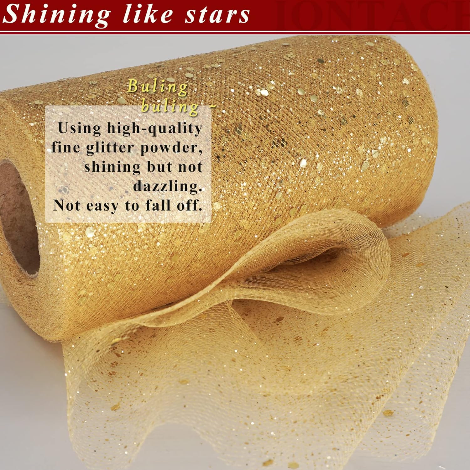 Glitter Tulle Rolls 6 Inch by 50 Yards Sequin Tulle Fabric Ribbon for Christmas Gift Wrapping DIY Tutu Skirt Sewing Bow Wedding Thanksgiving Decorations Craft Supplies (Antique Gold)