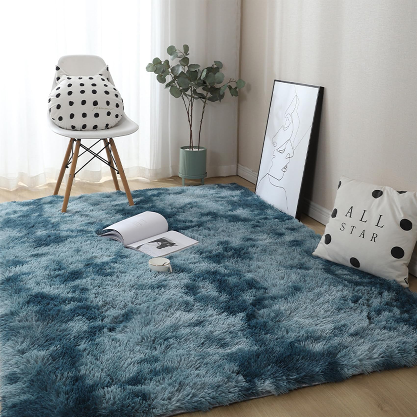 Alfombra Dormitorio 115 x 265 cm, Lavable Antideslizante, Resistente, Grandes Tamaños, Lavable en Lavadora, para Sala de Estar, Alfombra, para Sala de Estar, Azul Oscuro