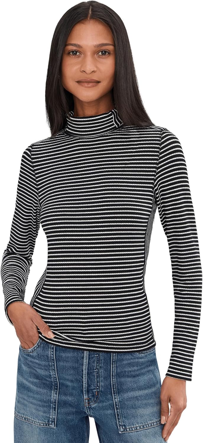 Madewell Womens Stripe Coverstitch Turtleneck Drapey Ray