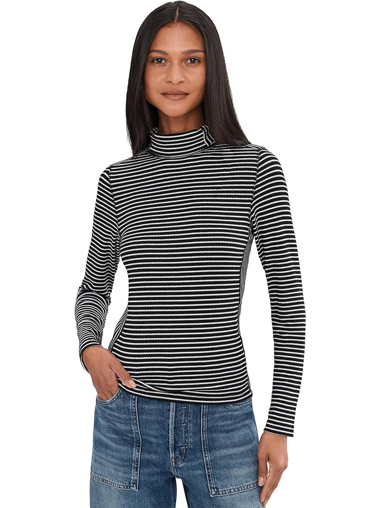 White Madewell Stripe Coverstitch Turtleneck Drapey Ray