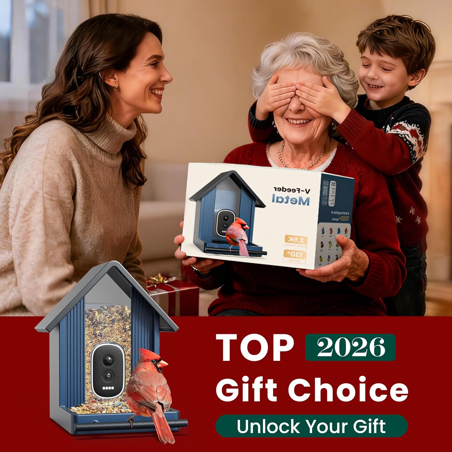 Smart Metal Bird Feeder with Camera, 2.5K UHD AI Identification, Wireless Solar Powered Outdoor for Garden Birding, Real-time Videos& Pictures, Premium Present - Image 2