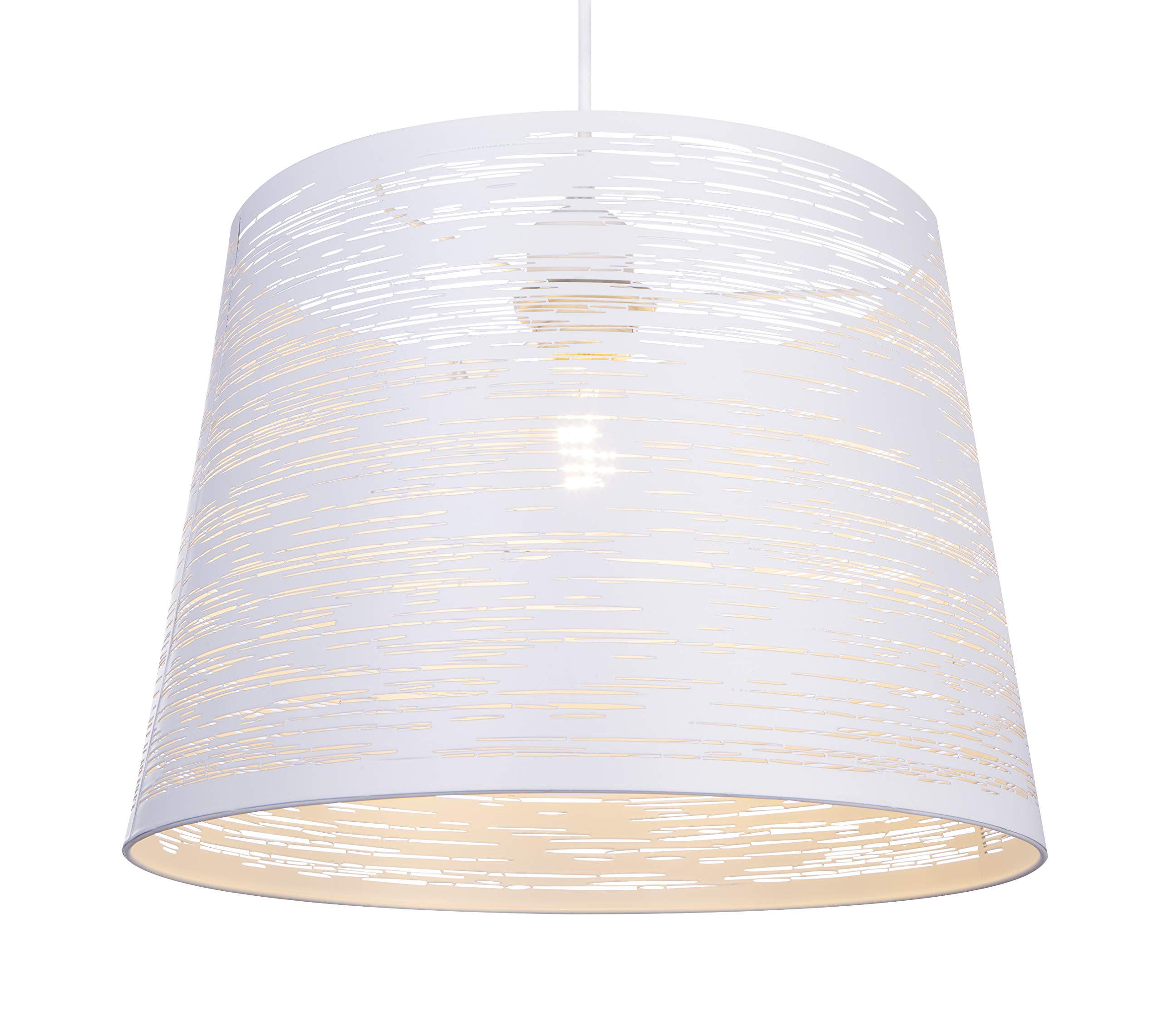 Lampadario a Sospensione con Paralume in Metallo Ø35cm | Attacco E27 max 60W | Altezza Regolabile 140cm | Interno Dorato per Luce Avvolgente | Design Moderno per Cucina, Camera, Ingresso (Bianco)