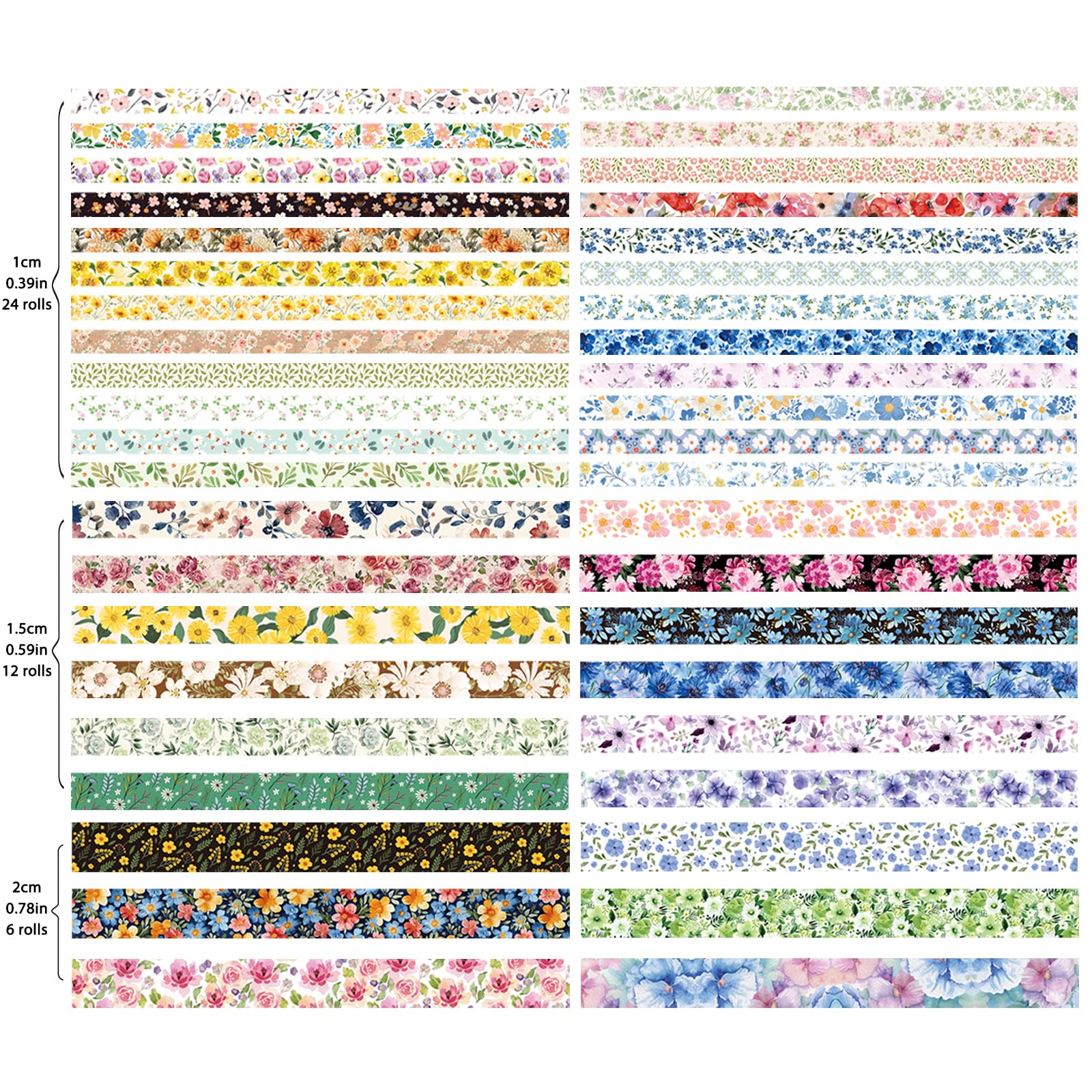 Vintage Floral Washi Tape Set - 42 Rolls -3 Vintage Floral Washi Tape Set - 42 Rolls -3