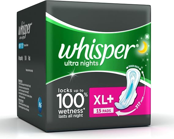 Whisper Ultra Overnight Sanitary Pads XL Plus Wings (15 Count)