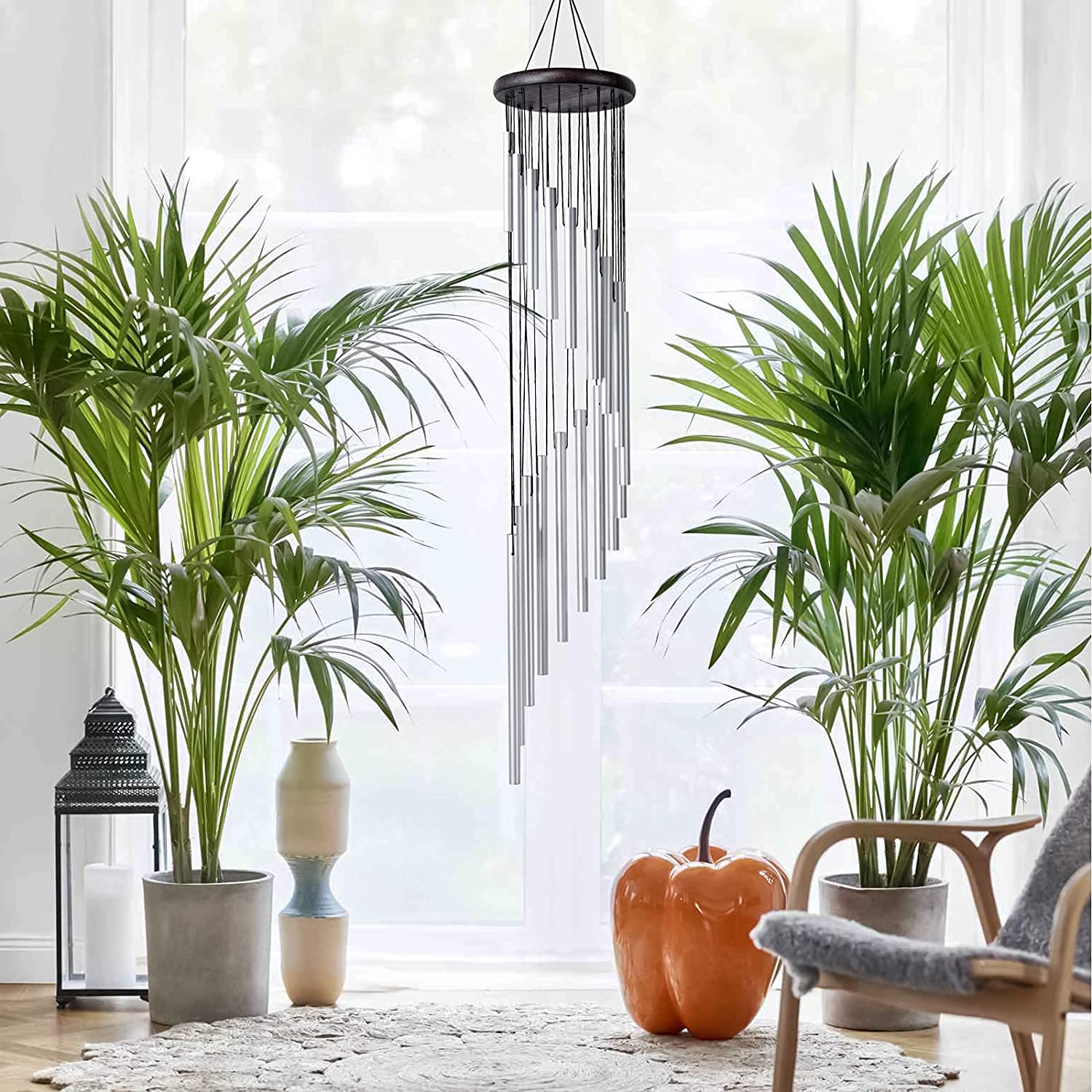 Sliver Aluminum Wind Chimes for Home Positive Energy | Wind Chimes for Balcony Bedroom with Sweet Sound (36 inch Long)-image-20
