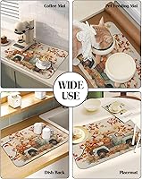 Vista 6 de Thanksgiving Fall Dish Drying Mat for Kitchen Counter, Absorbent Quick Dry Dish Dry Placemats, Countertop Dishes Drainer Mats Drying Pad Non Slip