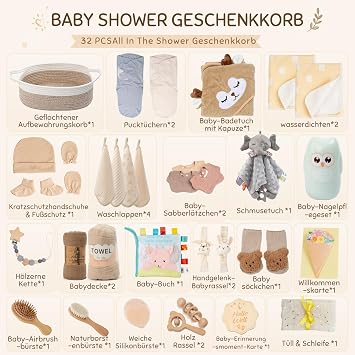 Baby Gift 30-Piece Newborn Gift Baby Set for Birth (Brown)