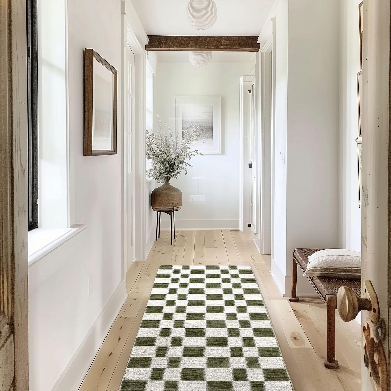 EVERGRACE Checkered Plaid Area Rug 2x6, Soft Christmas Faux Wool Rugs Washable Anti Slip Rugs Long Runner Carpet for Entryway Bedroom Living Room