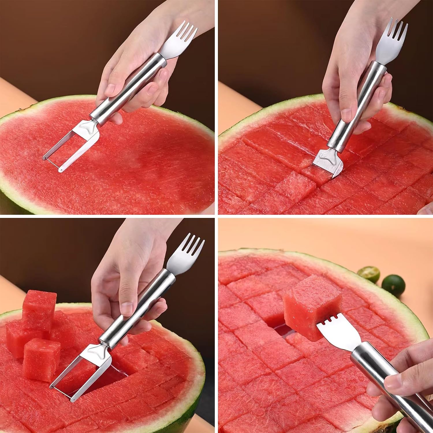 2-in-1 Stainless Steel Fruit Cutter Dual Head Watermelon Fork Slicer Cutter image 5