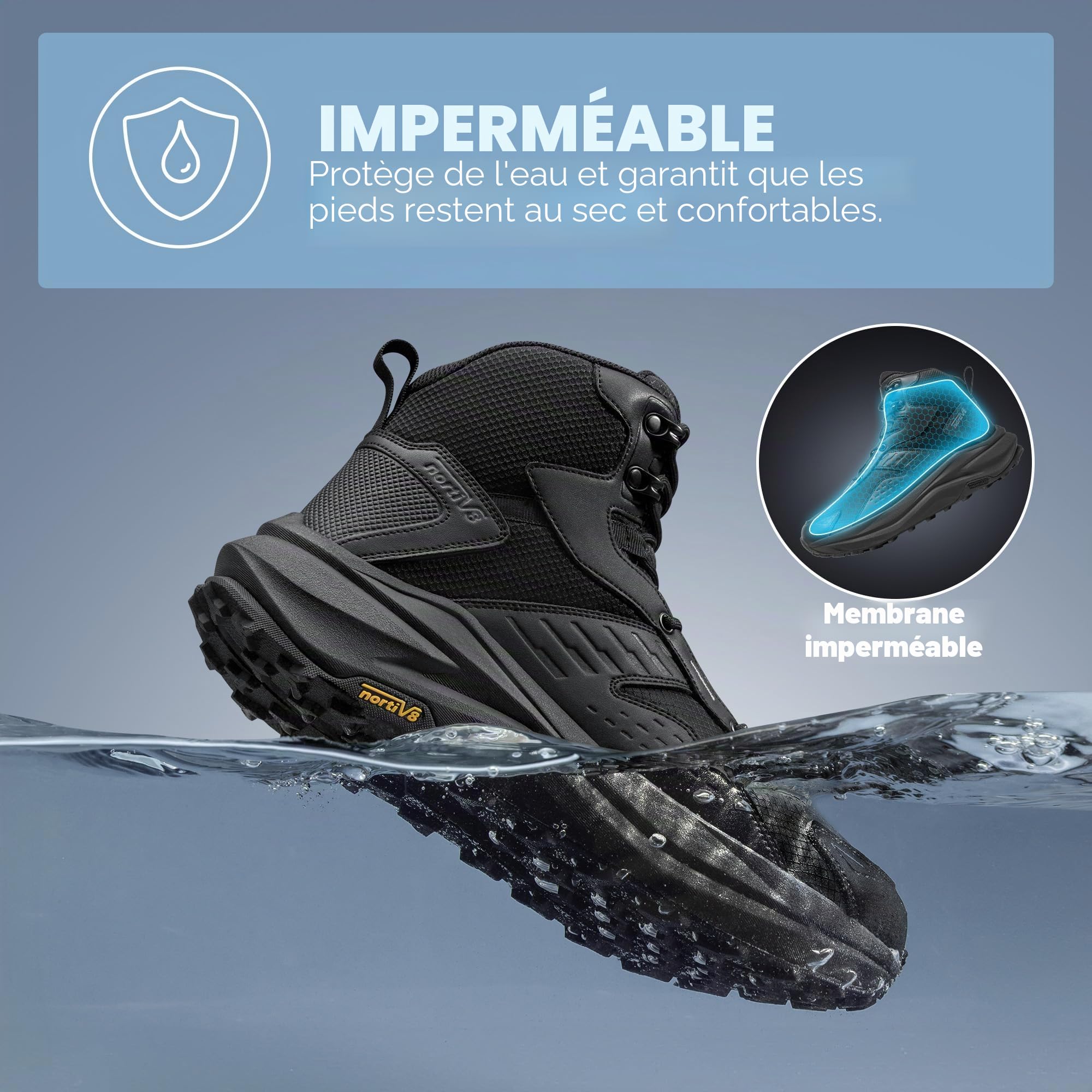 NORTIV 8 Hommes Chaussures de Randonnée Marche | Avec Bout Large, Imperméables pour Trekking Camping et Marche en Plein Air.