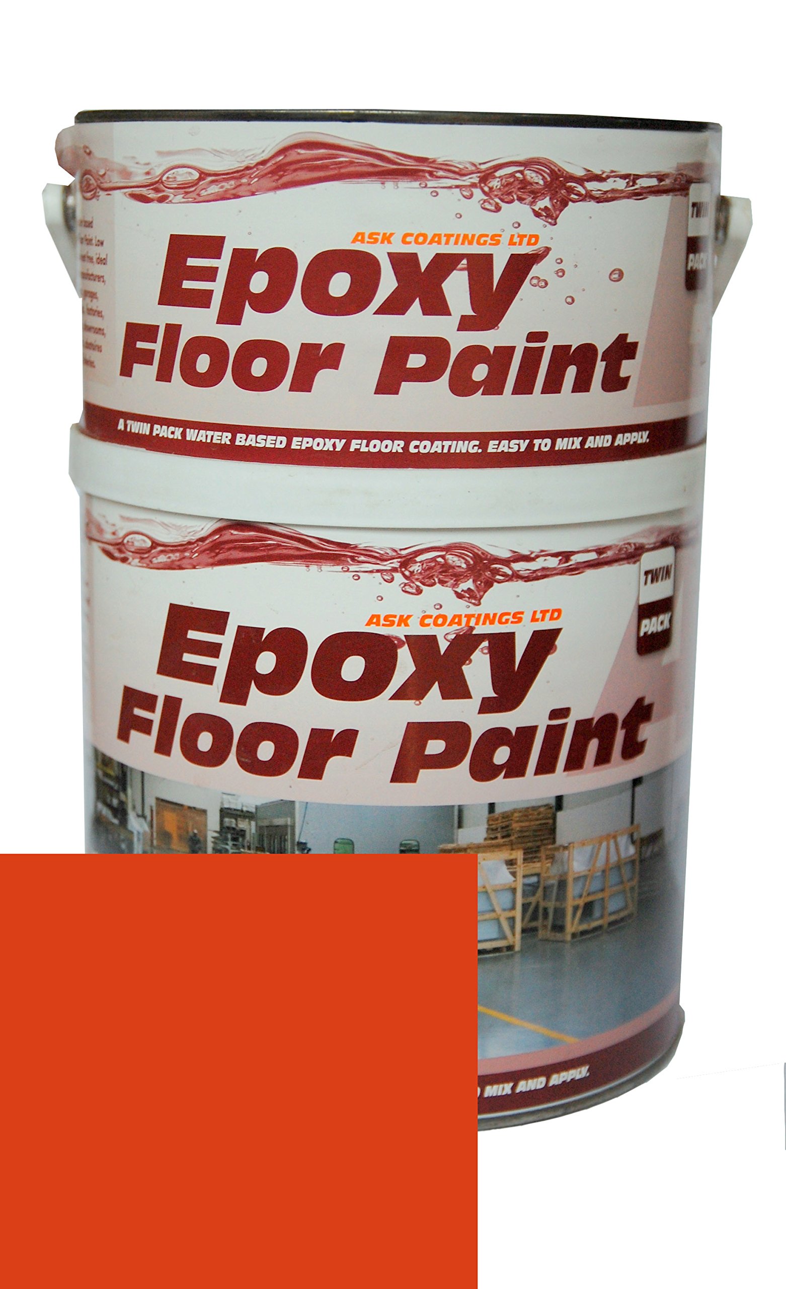 Epoxy Resin Floor Paint by Ask Coatings. for Garage, Industrial and Domestic. 2.5L (Red)