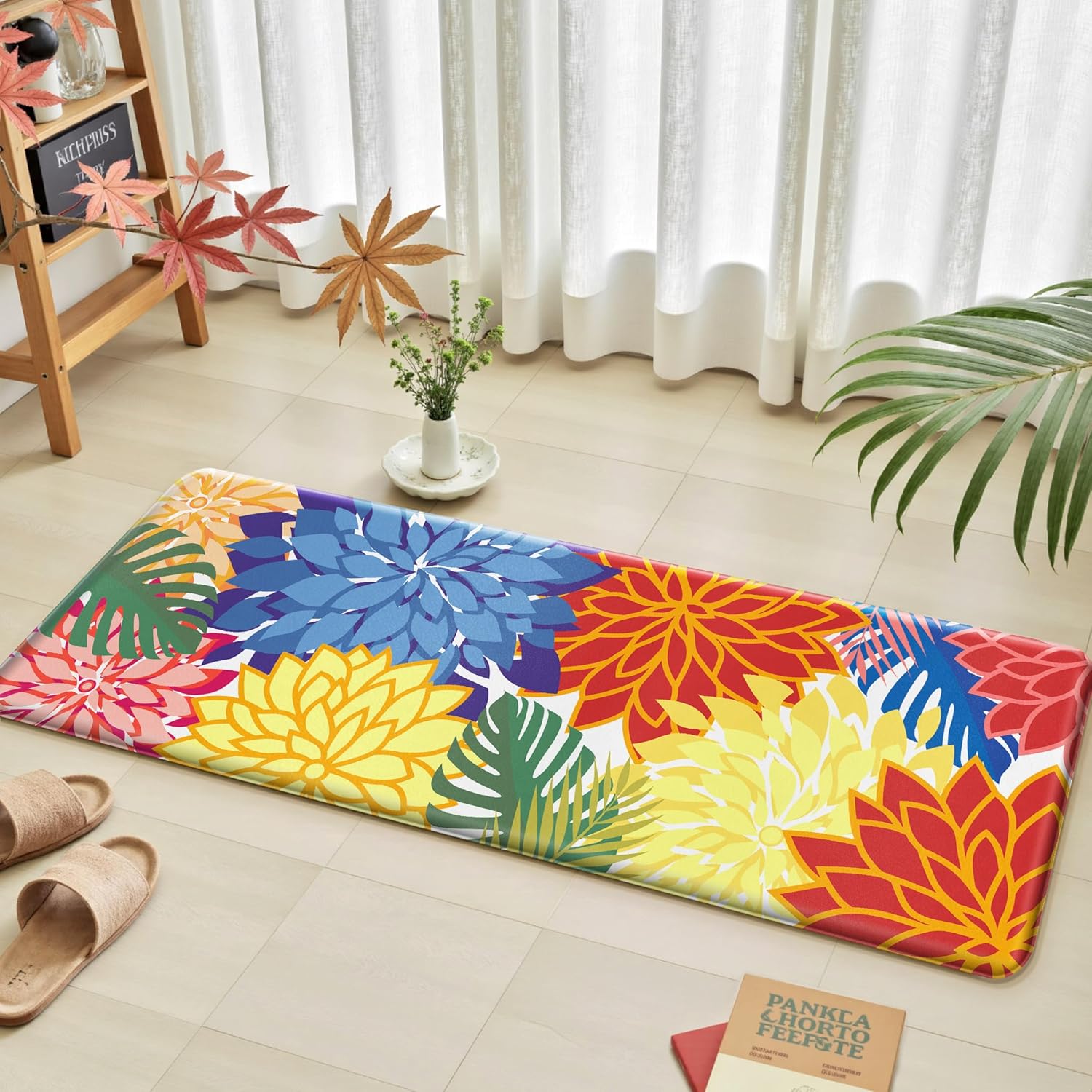 Kitchen Mats for Floor 2PCS Cushioned Anti Fatigue Kitchen Mats Waterproof Non Slip Kitchen Mat Rug Set Comfort Foam Standing Mat for Sink, Laundry, Office,17.3" x 28" + 17.3" x 47", Colorful