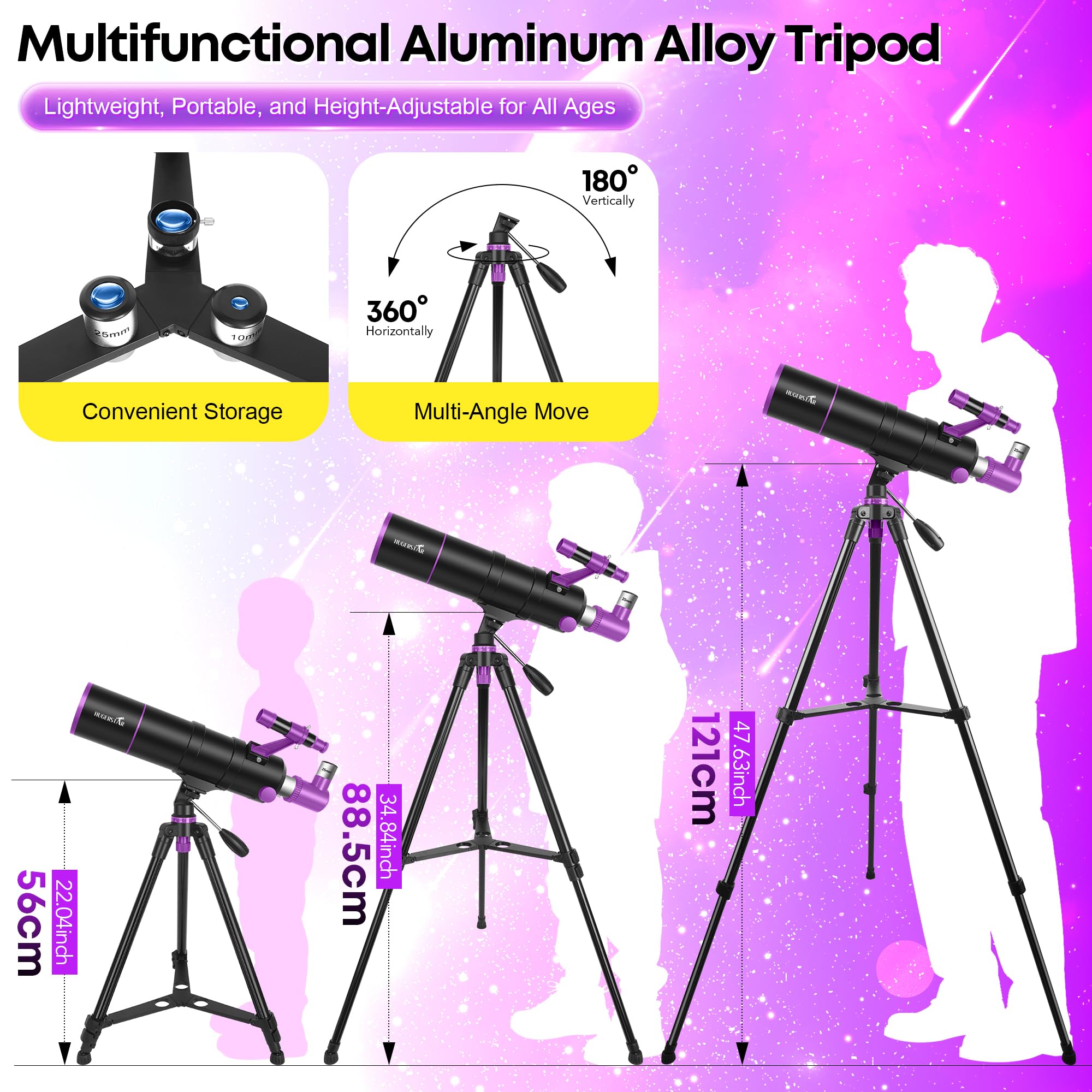 Telescopio Astronomico Professionale per Adulti e Bambini, 90/550mm Telescopio Rifrattore Portatile per Principianti con Treppiede Regolabile, Filtro Lunare, Adattatore Telefonico e Borsa