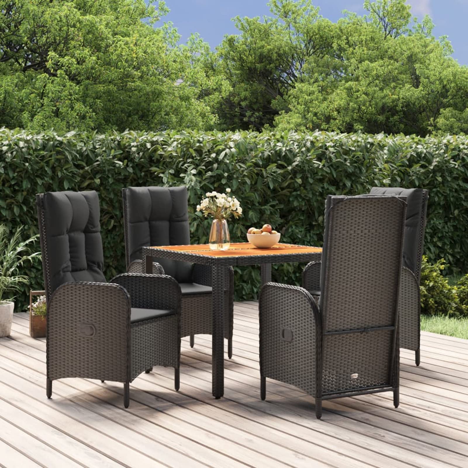 3185069 Set da Pranzo da Giardino 5 pz Nero con Cuscini in Polyrattan Testata in Legno,Testata Letto Matrimoniale Muebles Dormitorio Spalliera Letto Testiere per Letto Matrimoniale
