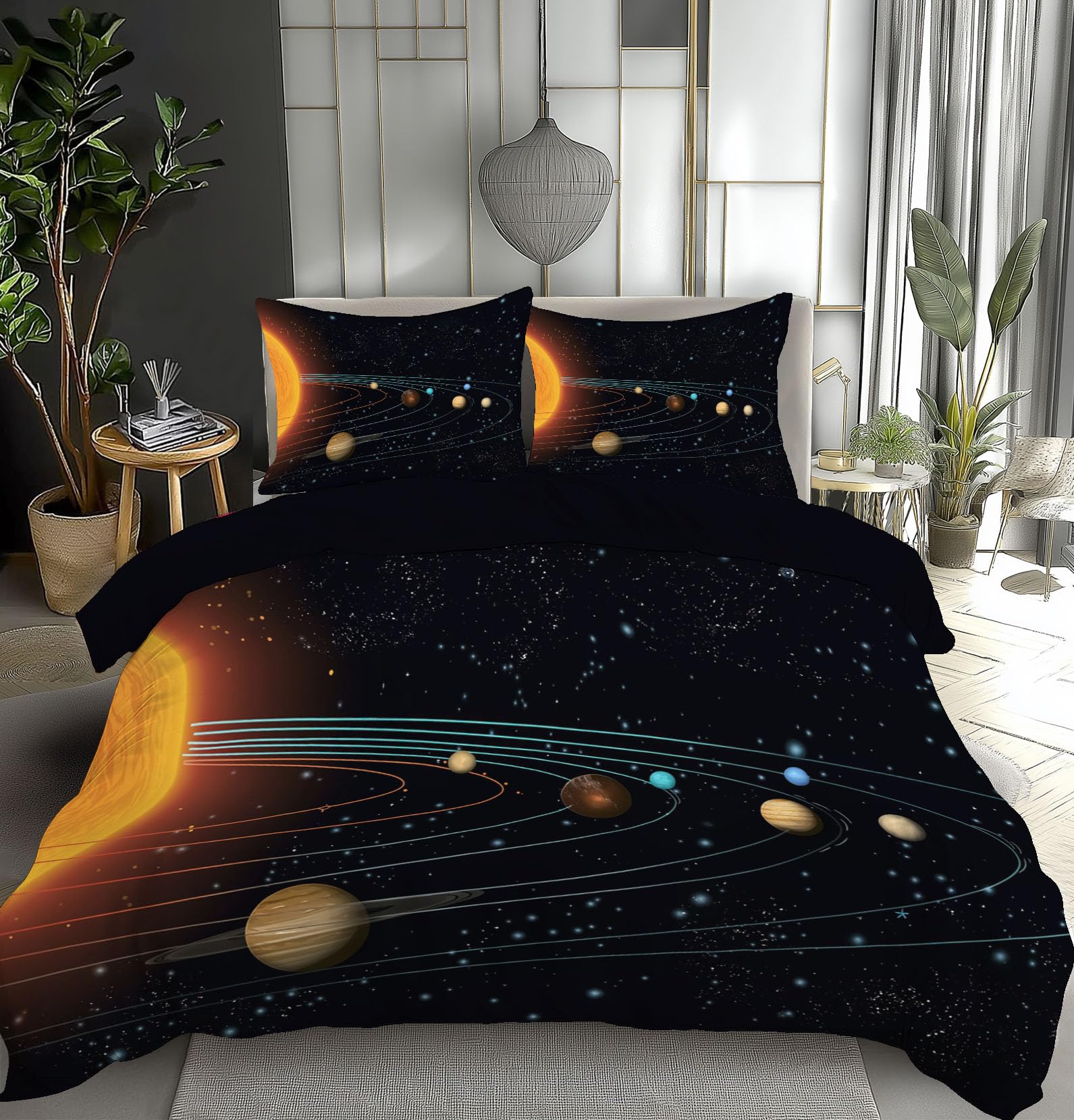 Parure de lit univers noir de jais pour une chambre d'ado spatiale