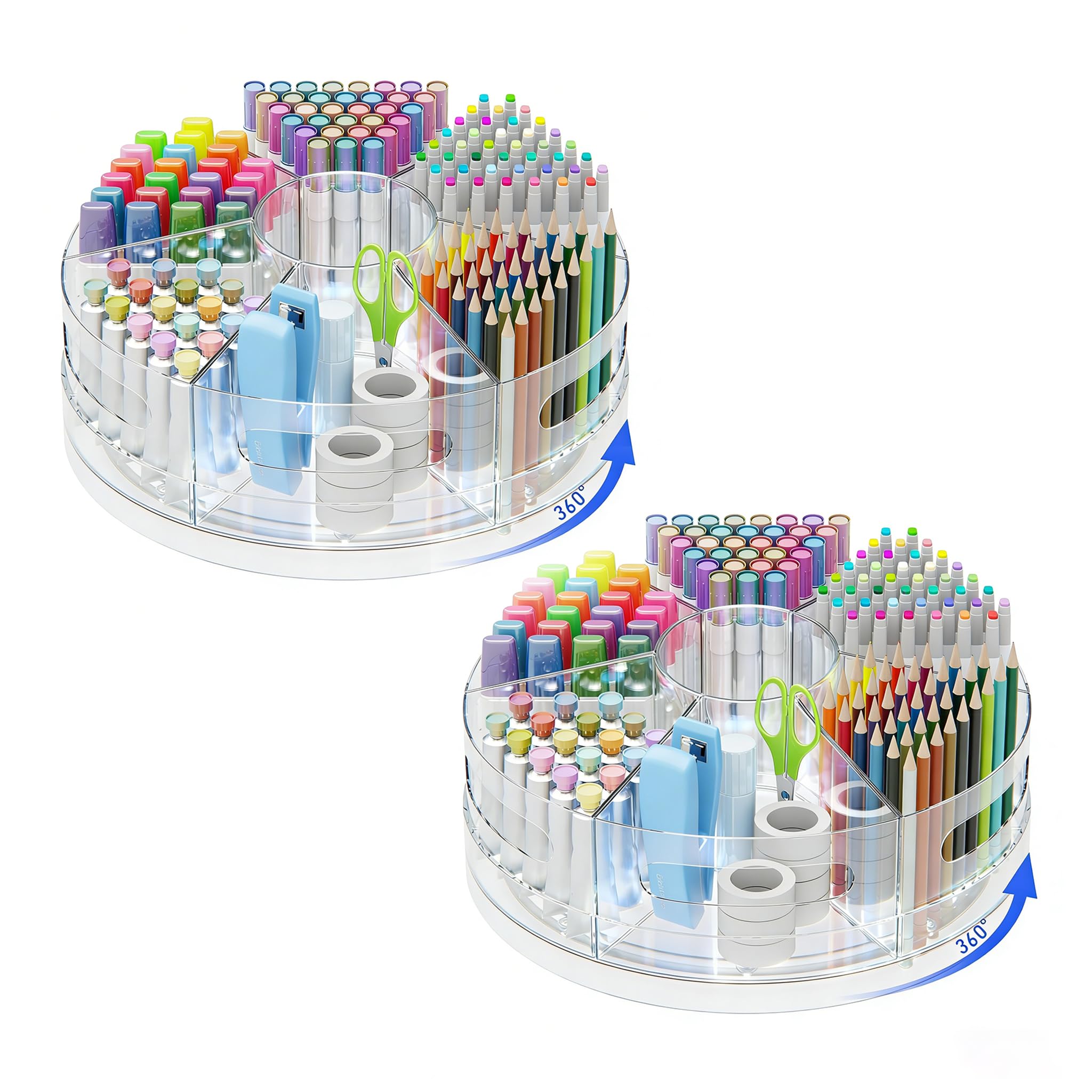 CraftGenes Stift-Organizer für den Schreibtisch – Acryl-Stifthalter mit Handgriffen, 360° extra großer drehbarer Schreibtisch-Organizer mit 7 herausnehmbaren Fächern für Büro, Zuhause und