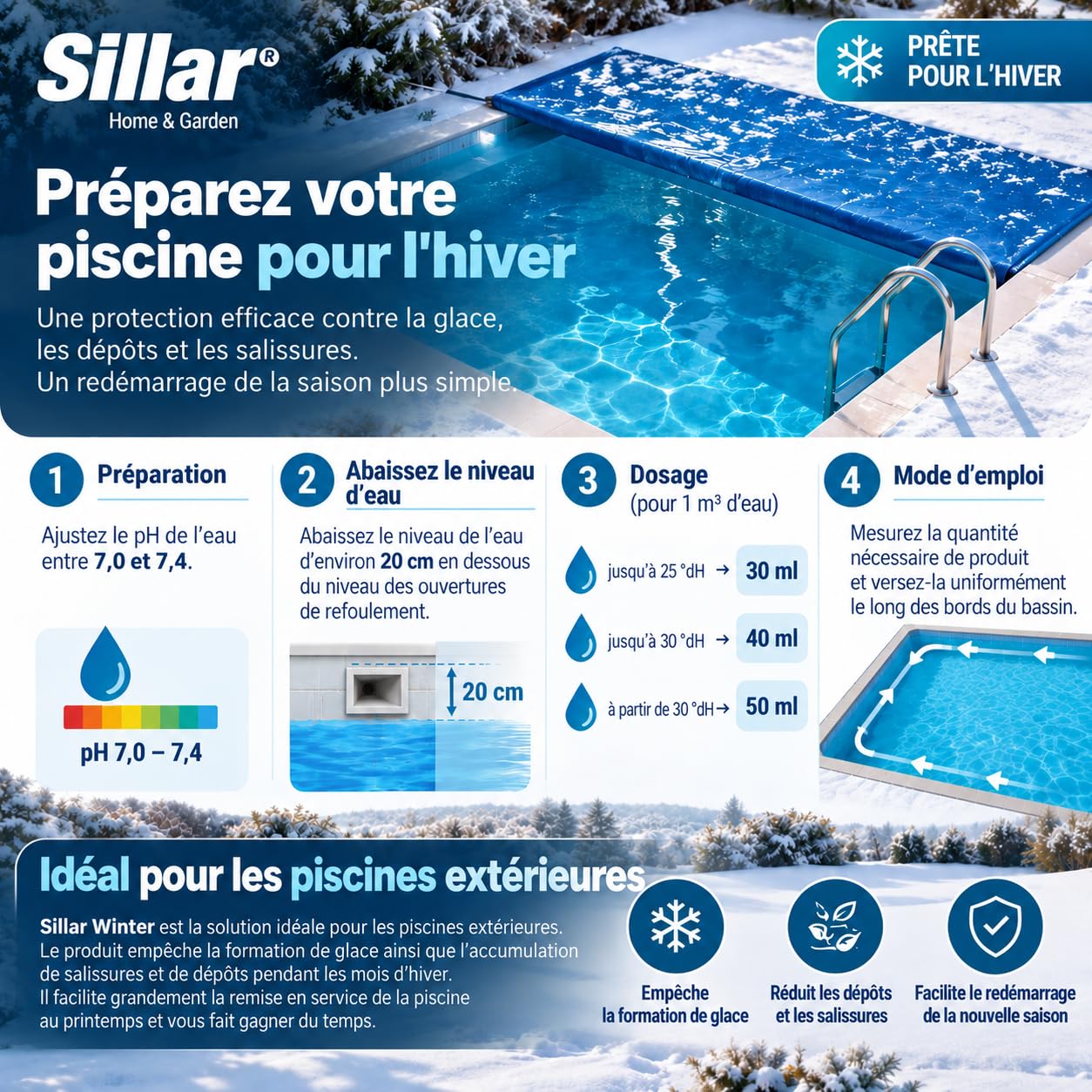 Sillar Winter Produit d'hivernage pour Piscine extérieure Liquide 5 kg