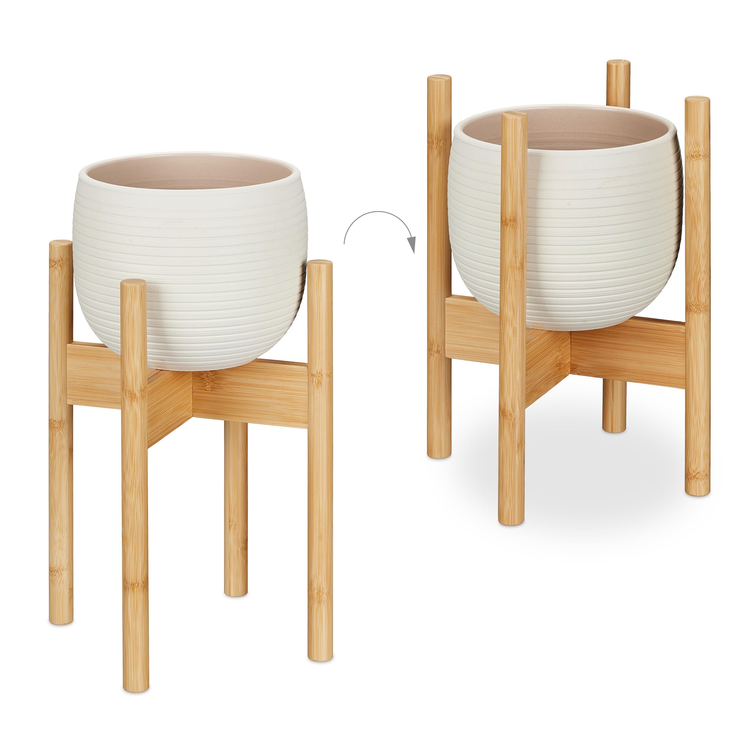 Relaxdays Support pour Pot de Fleurs, Lot de 3, Porte-Plante intérieur, Meuble pour Pots avec D: 20, 25 et 29 cm, Nature