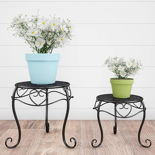 Miniatura 7 de Pure Garden - Soporte de hierro forjado para interiores o exteriores, diseño redondo de metal, accesorios decorativos para exhibición de plantas en