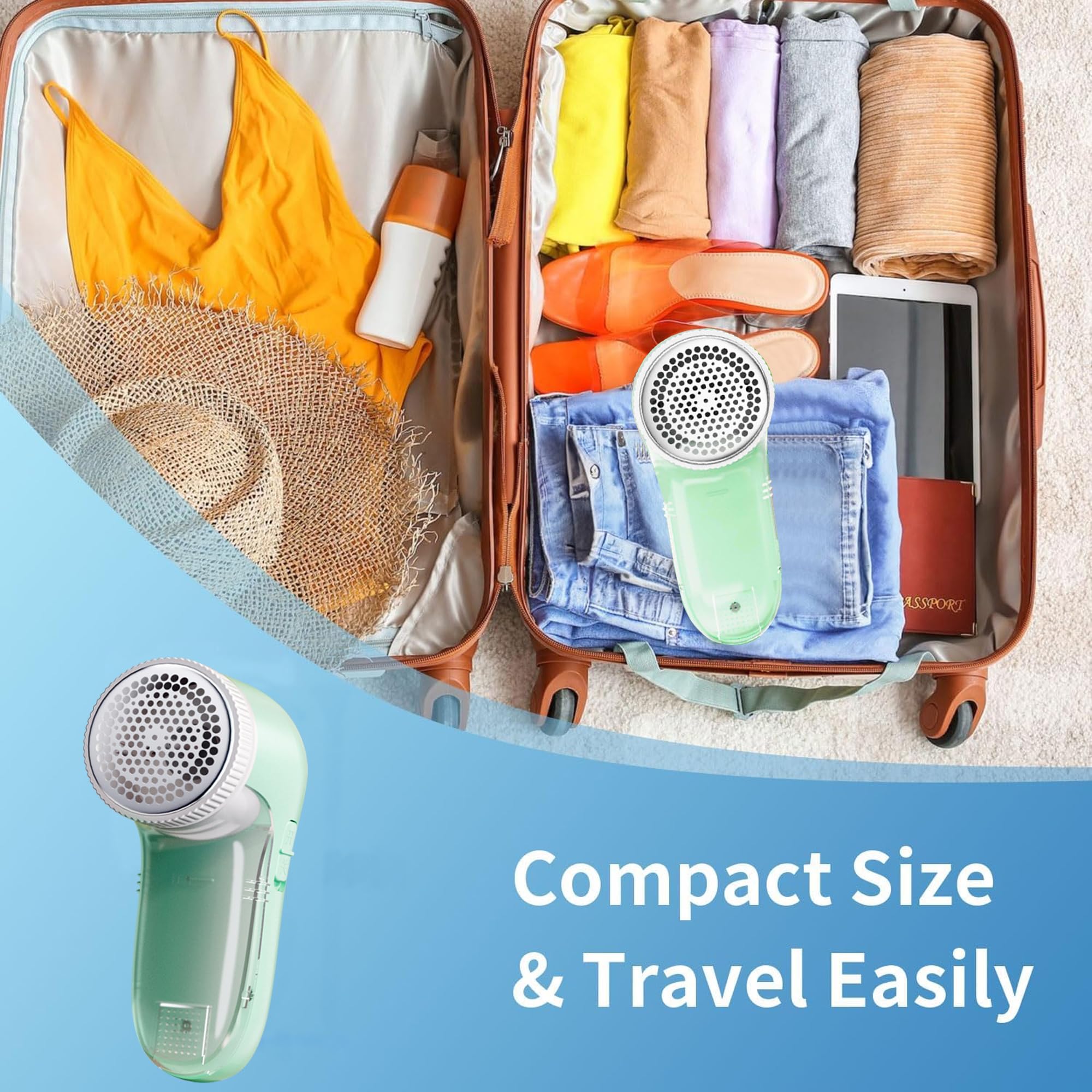 US1984 Lint Remover, Rechargeable, Clothes Shaver, Compact and Portable Fabric Shaver for Woolen Sweaters, Blankets, Jackets, Burr Remover, Pill Remover from Carpets, Curtains (Green) 1