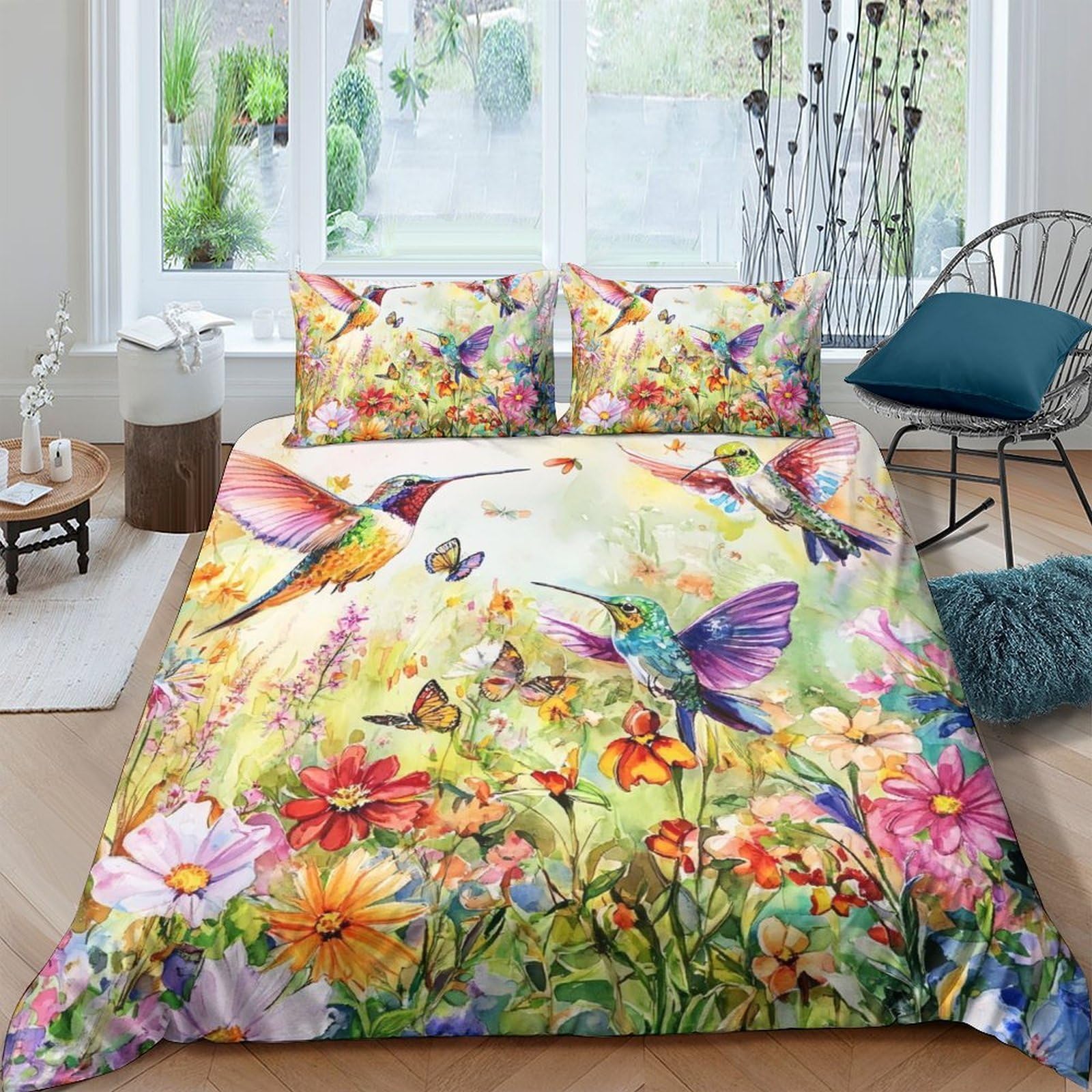 Ctjqhvkz Style-6 3D Printed Hummingbird Floral Fitted Sheet Microfiber Colourful Butterfly Bed Cover For Bedroom Guestroom Decor Single（135X200cm）