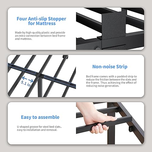 Miniatura 5 de ROIL Marcos de cama individual XL de 18 pulgadas con agujero para cabecero y patas de esquina redondas, retenedores de colchón, listones de acero