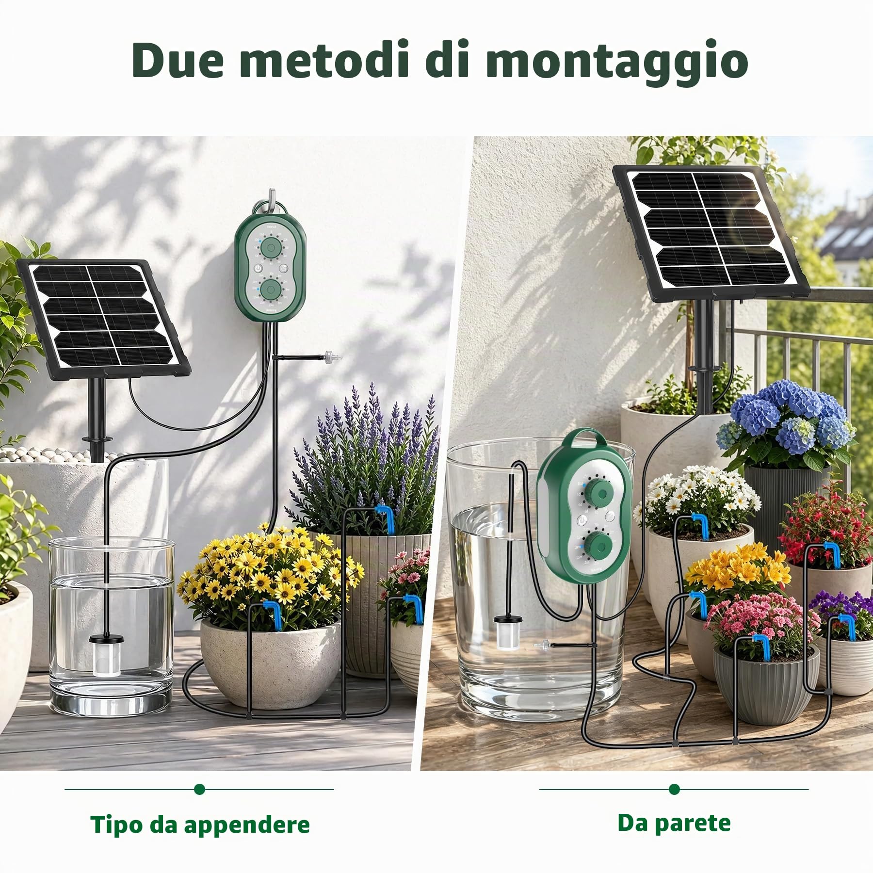 Kit di Irrigazione Solare Automatica Giardino con Controllore, Ricaricabile Irrigazione a Goccia Automatica 132 Modalità Kit Irrigazione Solare Orto per Giardini, Balconi, Piante in Vaso