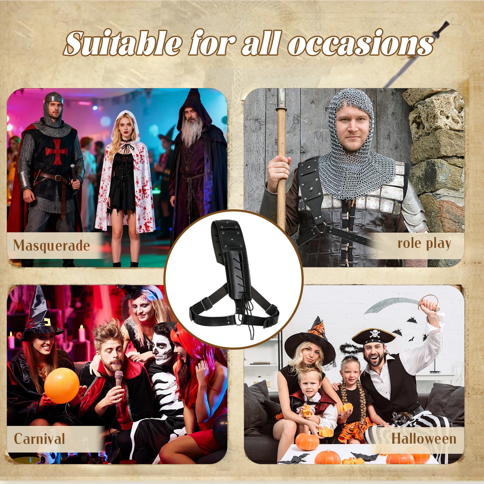 Mittelalter Kunstleder Rücken Schwert Frosch, Verstellbares Schwert Halterung Gürtel, PU Schwerthalter Gürtel Geeignet für Historische Nachstellungen, Rollenspiele und Samurai Fans (Schwarz)