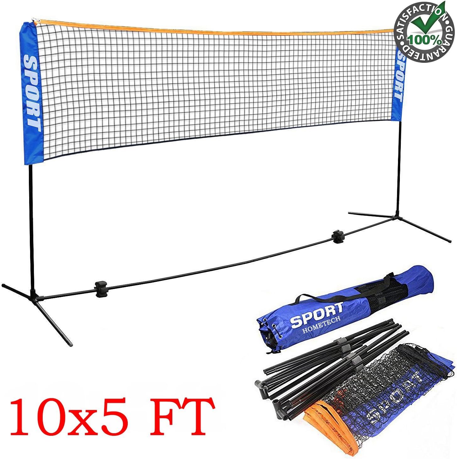 All in 1 Portable Badminton Volleyball Tennis Soccer Net with Adjustable Height Pole Stand - Lightweight 10 Foot Long 5 Foot High PVC Net & Steel Stand | Perfect for Family Sport Indoor Outdoor Games