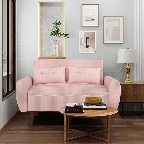 Miniatura 11 de Shintenchi Sofá Loveseat Pequeño y Moderno, Sofá de 2 Asientos Tapizado en Tela de Mediados de Siglo, Muebles Love Seats para Espacios Pequeños,