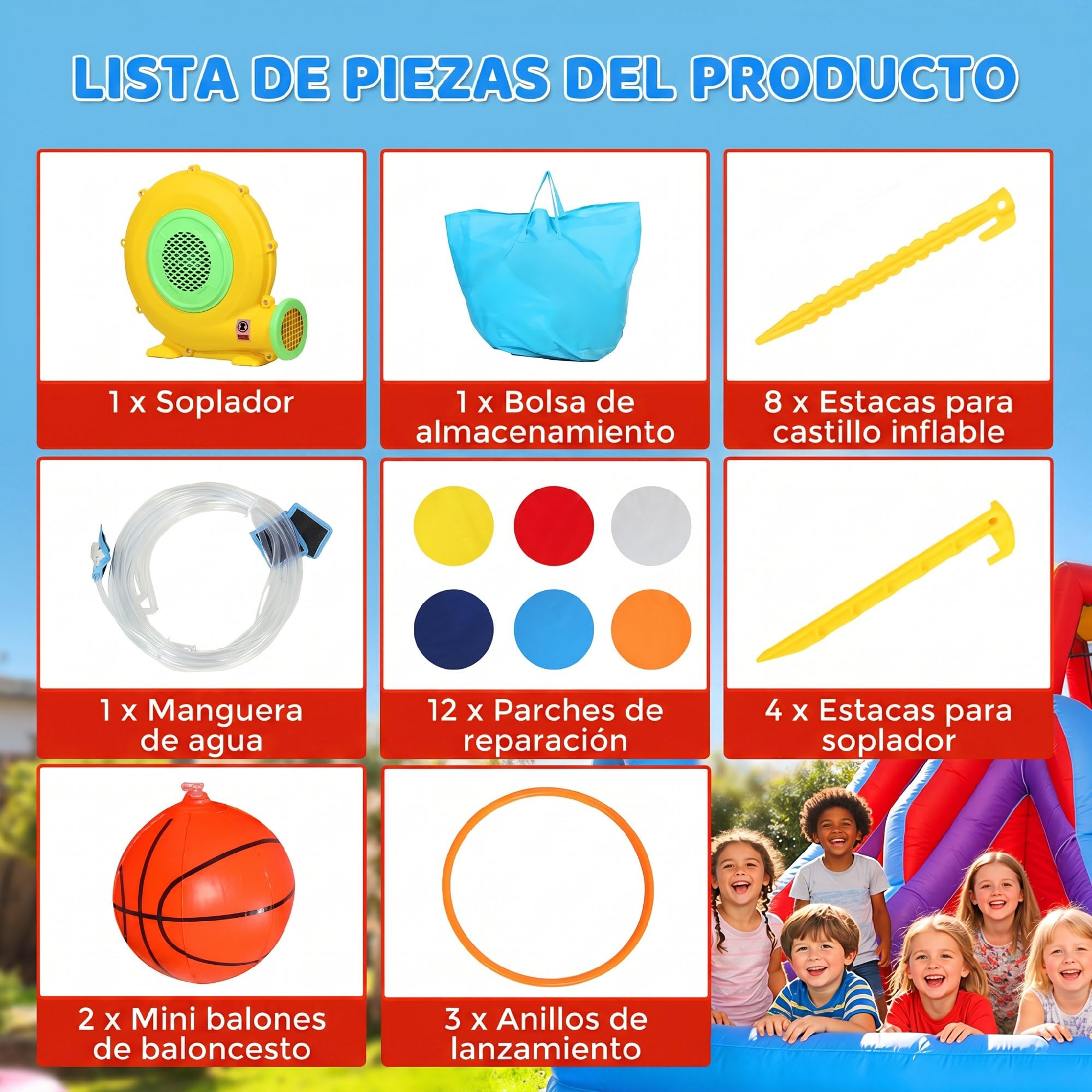 AIYAPLAY Castillo Hinchable Acuático 8 en 1 con Soplador 550W Castillo Hinchable Niños con Tobogán Extralargo Seco/Mojado Zona de Salto Escalada Piscina Portería Canasta Exterior Interior 350x325x210