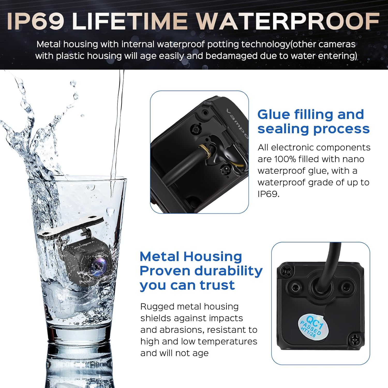 Backup Camera, AHD 1080P Metal Rear View & Front View Camera, 170° Wide Angle Rearview Reversing Camera with Clear Night Vision, IP69 Waterproof Universal Reverse Camera for Car SUV RV Pickup