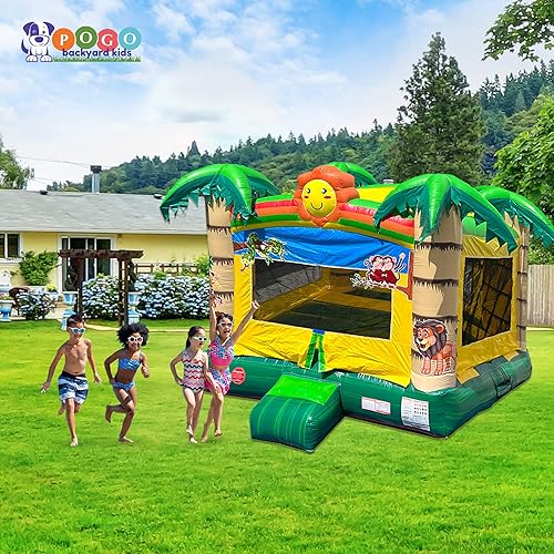 Miniatura 7 de Crossover Tropical Jungle Smiley Face Casa inflable  13 x 12 x 145 pies  Gran unidad inflable castillo para niños  Casa de rebote para fiesta al