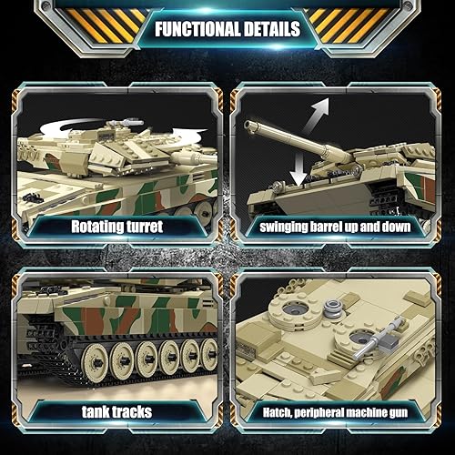 Miniatura 3 de Control remotoaplicación Mould King MOC Leopard 2 Tank Building Block Kit de bloques de construcción, modelo de vehículo militar, kits de modelos