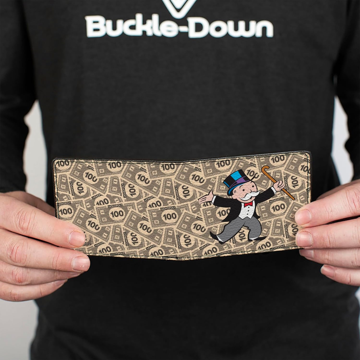 Buckle-Down Hasbro Wallet, Bifold, Mr Monopoly Rich Uncle Pennybags Pose 100 Money Bills Stacked, Vegan Leather - Image 4