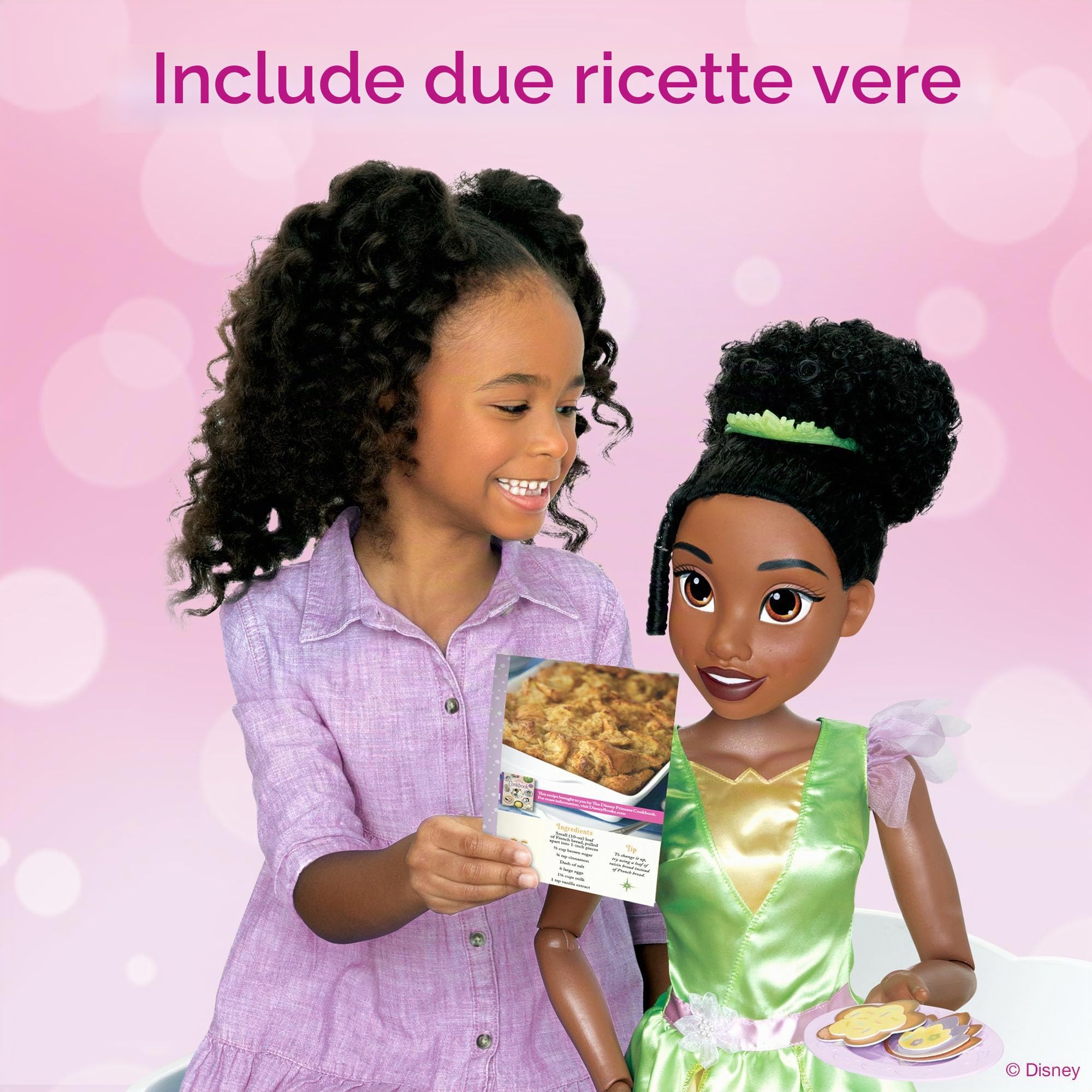 Disney Princess bambola Playdate alta 80 cm di Tiana articolata con accessori. La tua nuova amica alta come te, con cui vivere splendide avventure! Dai 3 anni in su.