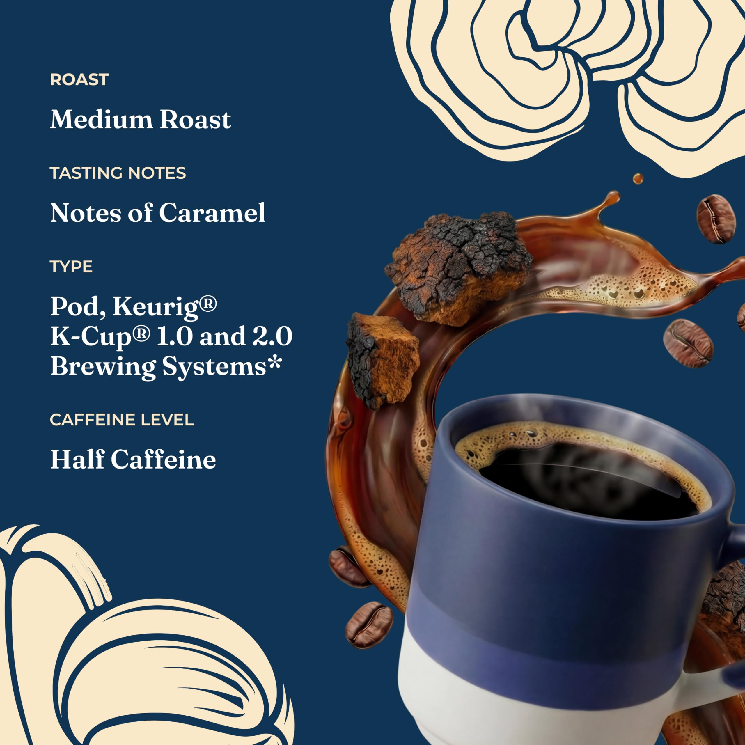 Four Sigma Foods Four Sigmatic Adaptogen - Café molido de tostado medio con Ashwagandha Chaga y Tulsi apoyo inmunológico y alivio del estrés ceto, 24 unidades