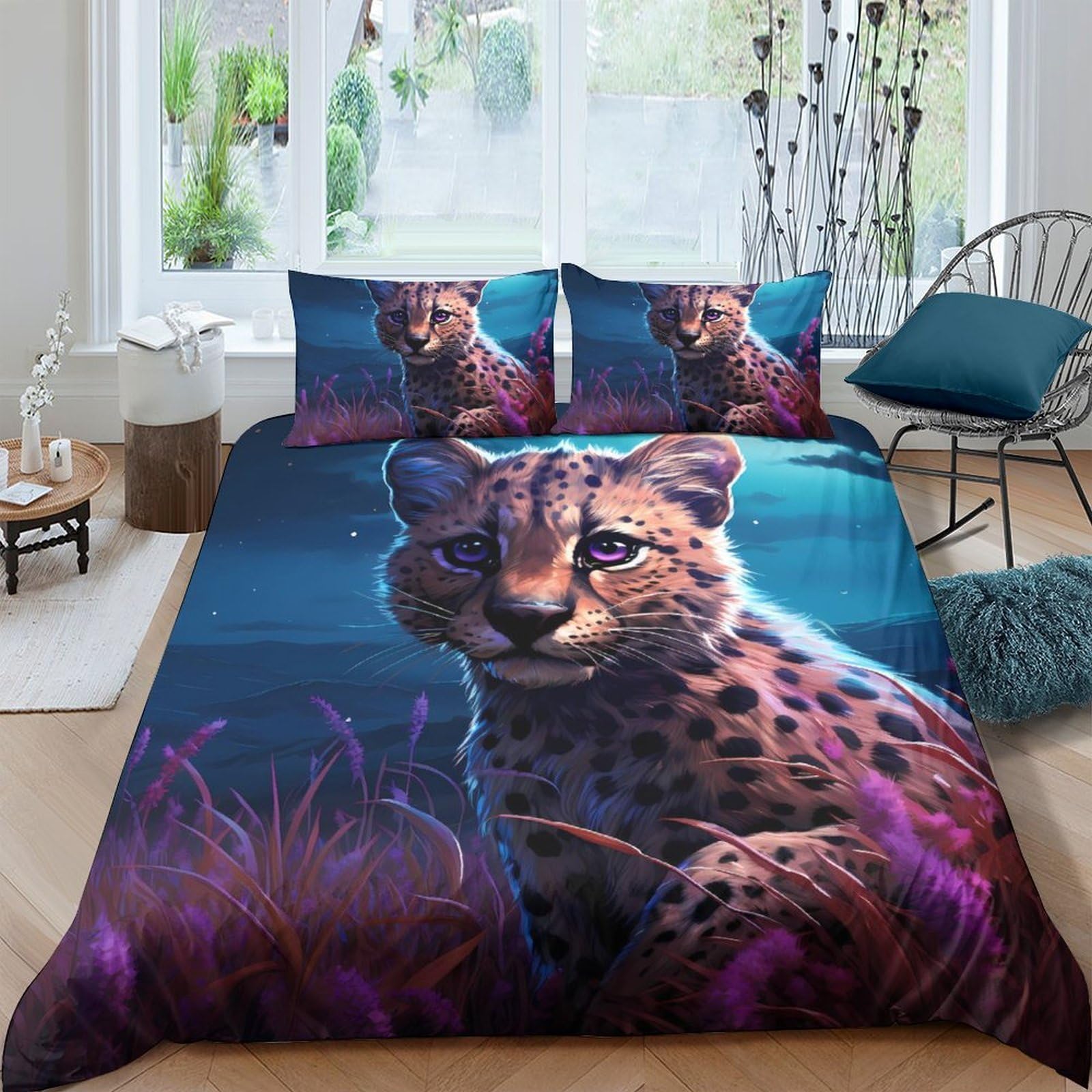 Ctjqhvkz Style-8 3D Printed Wild Cheetah Fitted Sheet Microfiber Soft Animal Pattern Mattress Cover For Bedroom Dorm Decor Easy Care Single（135X200cm）